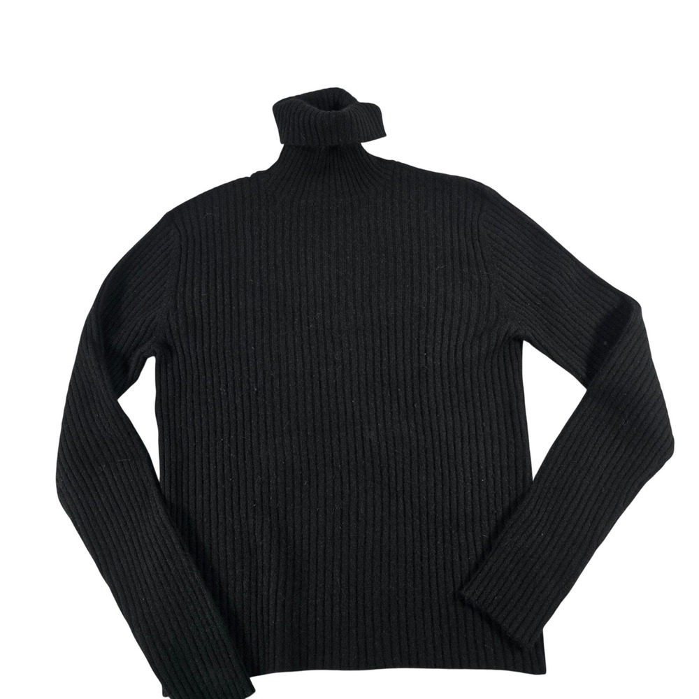 Country Shop Cashmere Black Ribbed Turtleneck Sweater Women Medium 100% Cashmere
